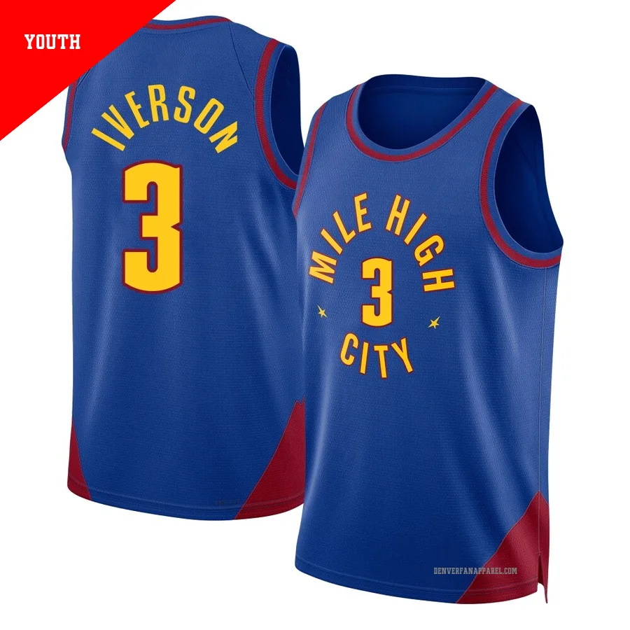 Allen Iverson ＃3 Youth Swingman 2024/25 Denver Nuggets Blue Statement Edition Jersey