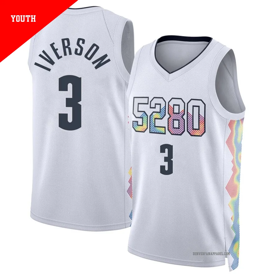 Allen Iverson ＃3 Youth Swingman 2024/25 Denver Nuggets White City Edition Jersey