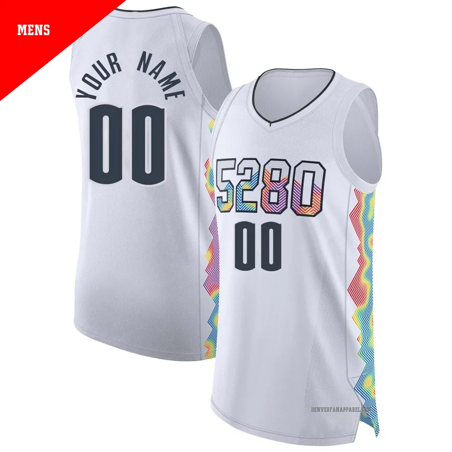 Custom ＃00 Men's Authentic 2024/25 Denver Nuggets White City Edition Jersey