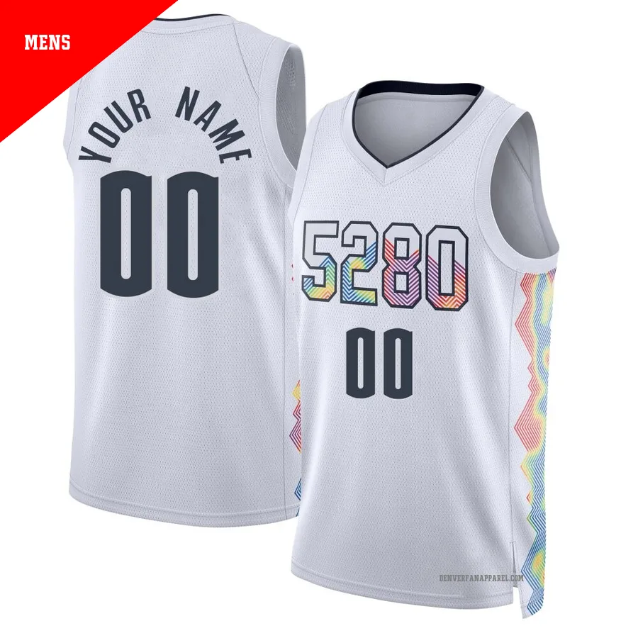 Custom ＃00 Men's Swingman 2024/25 Denver Nuggets White City Edition Jersey