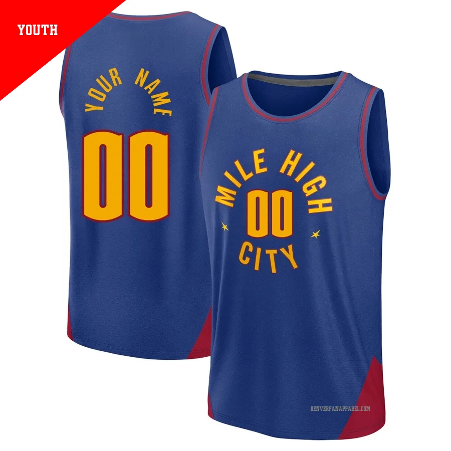 Custom ＃00 Youth 2024/25 Denver Nuggets Fast Break Blue Statement Edition Jersey