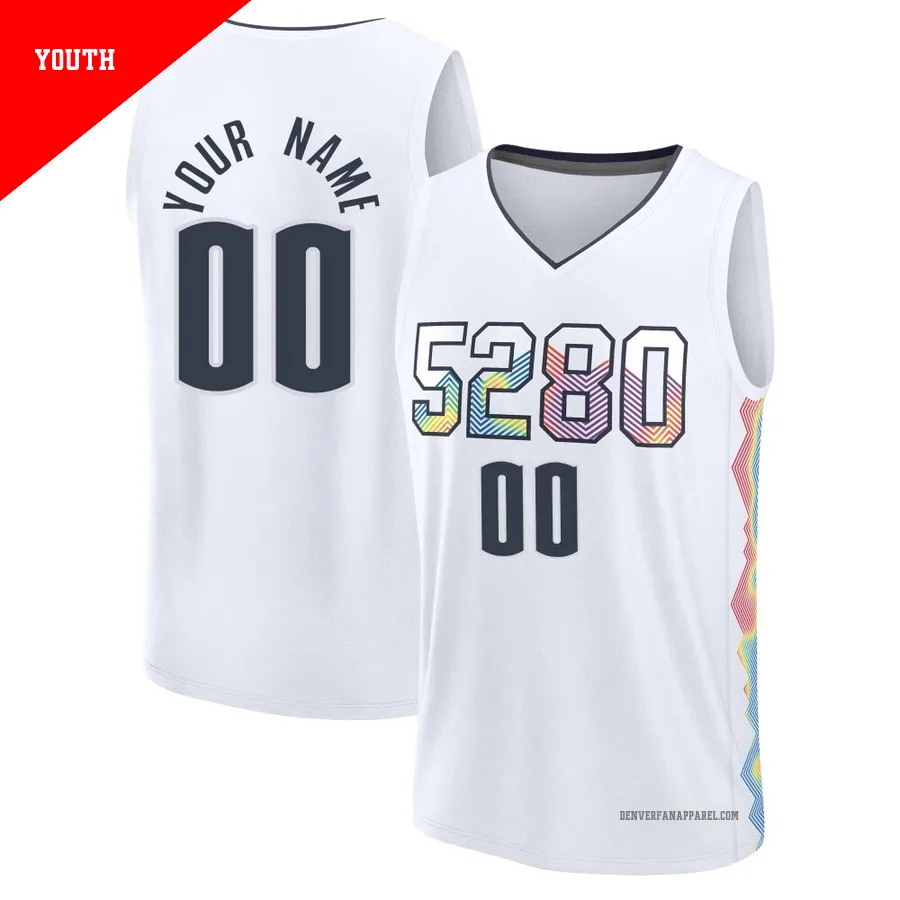 Custom ＃00 Youth 2024/25 Denver Nuggets White Fast Break City Edition Jersey