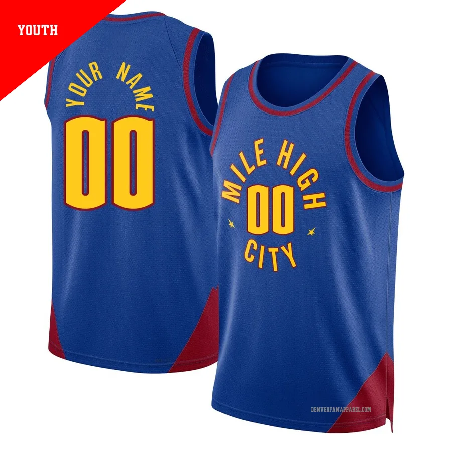 Custom ＃00 Youth Swingman 2024/25 Denver Nuggets Blue Statement Edition Jersey