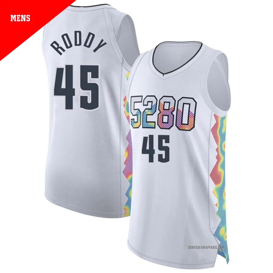 David Roddy ＃45 Men's Authentic 2024/25 Denver Nuggets White City Edition Jersey