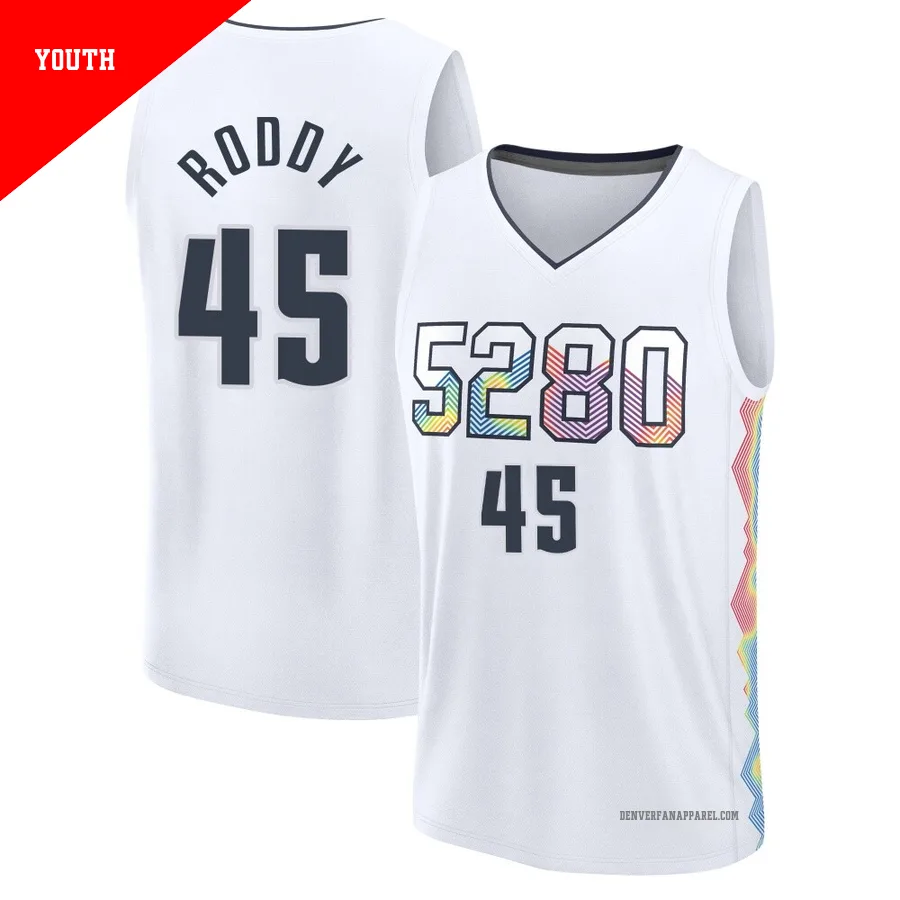 David Roddy ＃45 Youth 2024/25 Denver Nuggets White Fast Break City Edition Jersey