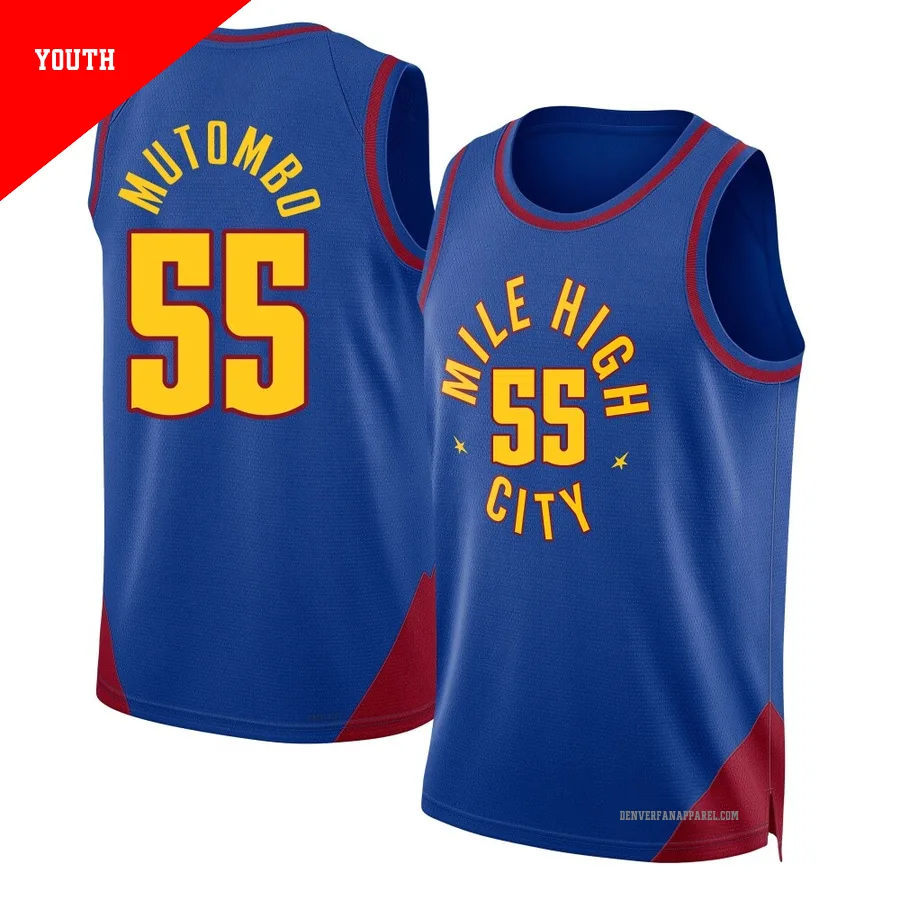 Dikembe Mutombo ＃55 Youth Swingman 2024/25 Denver Nuggets Blue Statement Edition Jersey