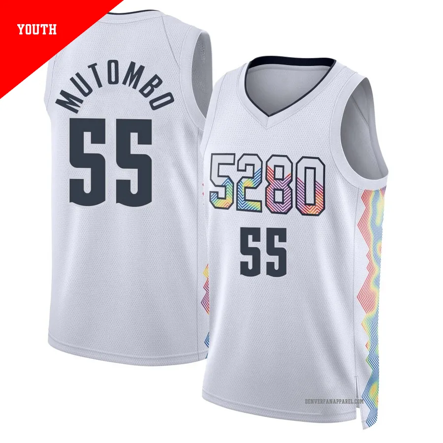 Dikembe Mutombo ＃55 Youth Swingman 2024/25 Denver Nuggets White City Edition Jersey