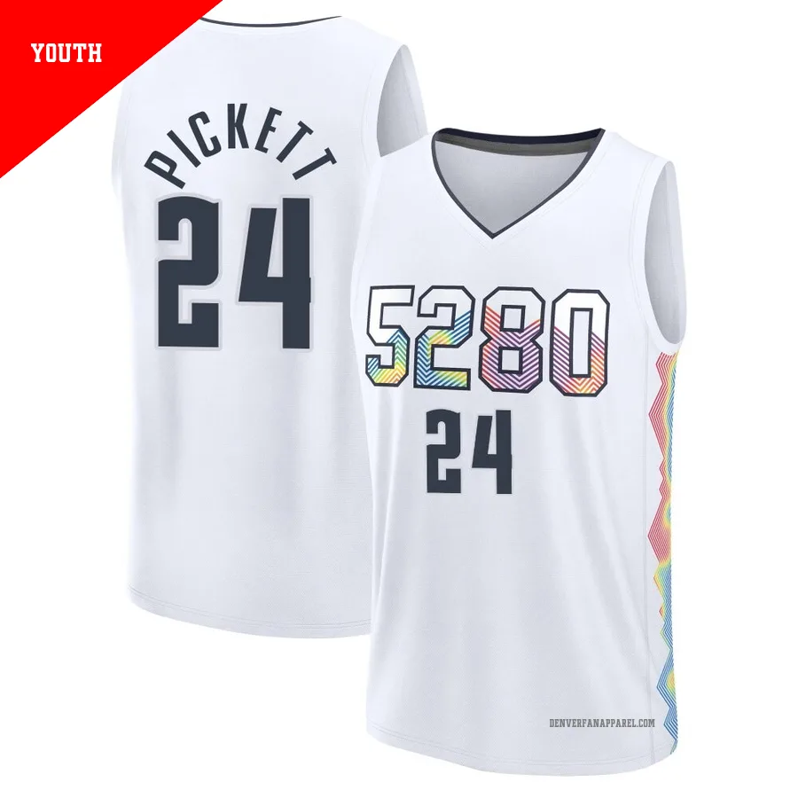 Jalen Pickett ＃24 Youth 2024/25 Denver Nuggets White Fast Break City Edition Jersey