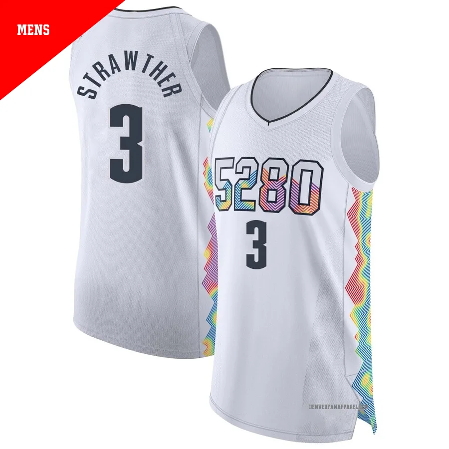 Julian Strawther ＃3 Men's Authentic 2024/25 Denver Nuggets White City Edition Jersey