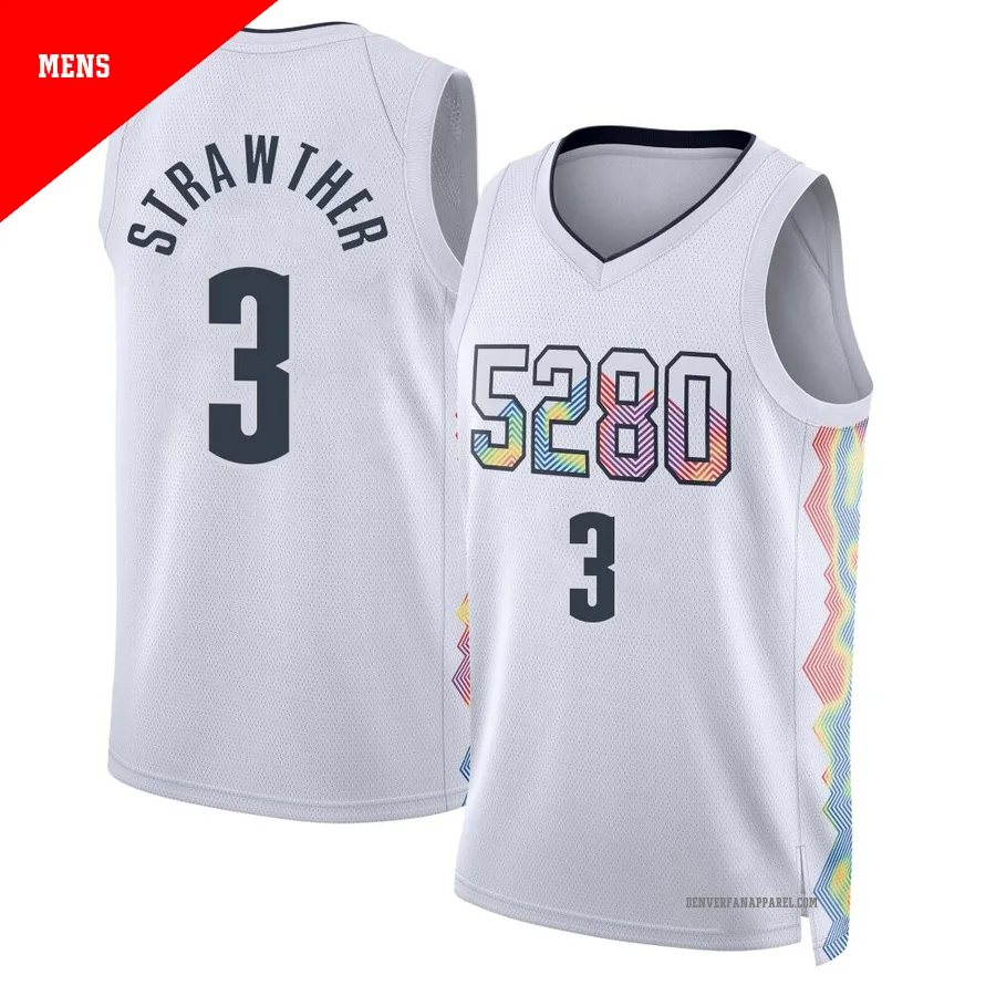 Julian Strawther ＃3 Men's Swingman 2024/25 Denver Nuggets White City Edition Jersey