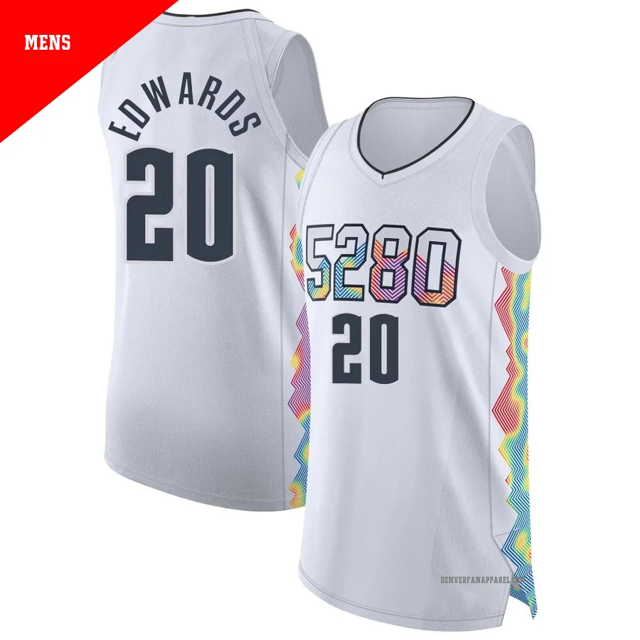 Kessler Edwards ＃20 Men's Authentic 2024/25 Denver Nuggets White City Edition Jersey