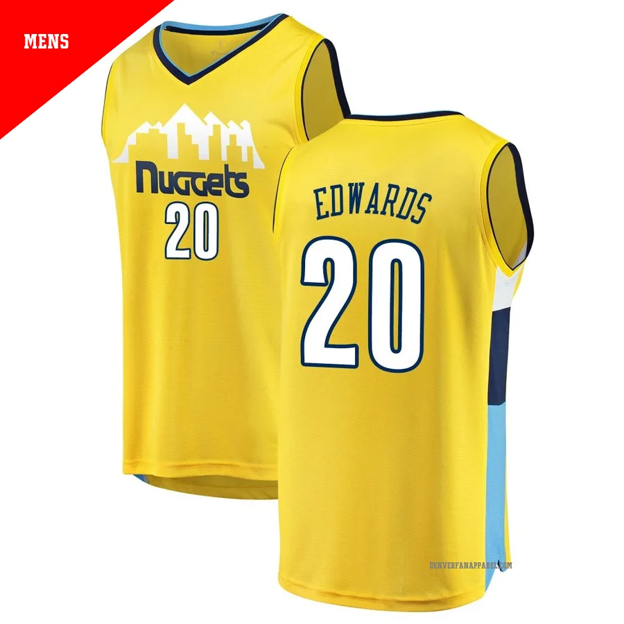 Kessler Edwards ＃20 Men's Yellow Denver Nuggets Fast Break Jersey - Statement Edition