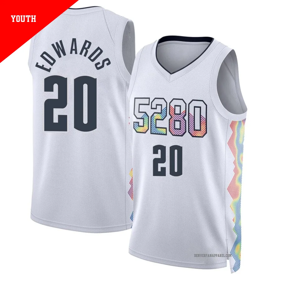Kessler Edwards ＃20 Youth Swingman 2024/25 Denver Nuggets White City Edition Jersey