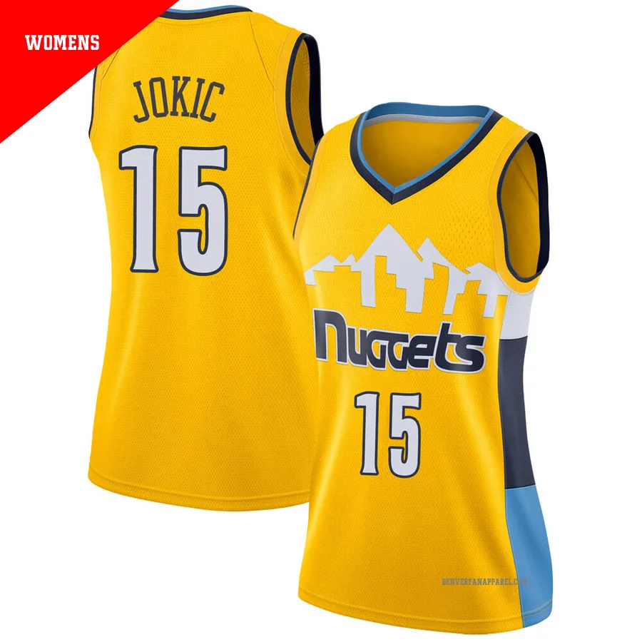Nikola Jokic ＃15 Women's Swingman Yellow Denver Nuggets Jersey - Statement Edition