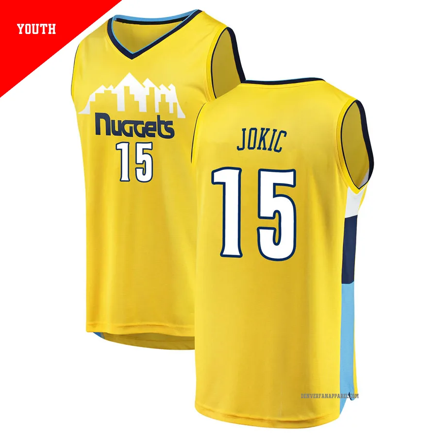 Nikola Jokic ＃15 Youth Yellow Denver Nuggets Fast Break Jersey - Statement Edition