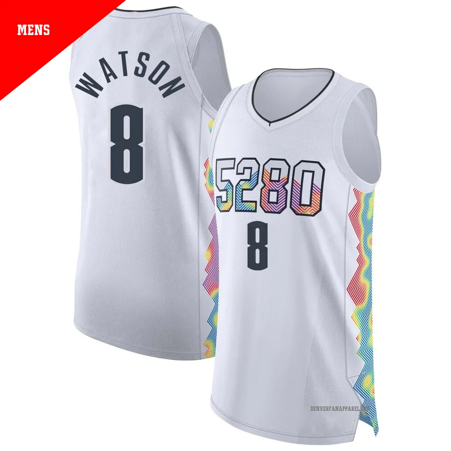 Peyton Watson ＃8 Men's Authentic 2024/25 Denver Nuggets White City Edition Jersey