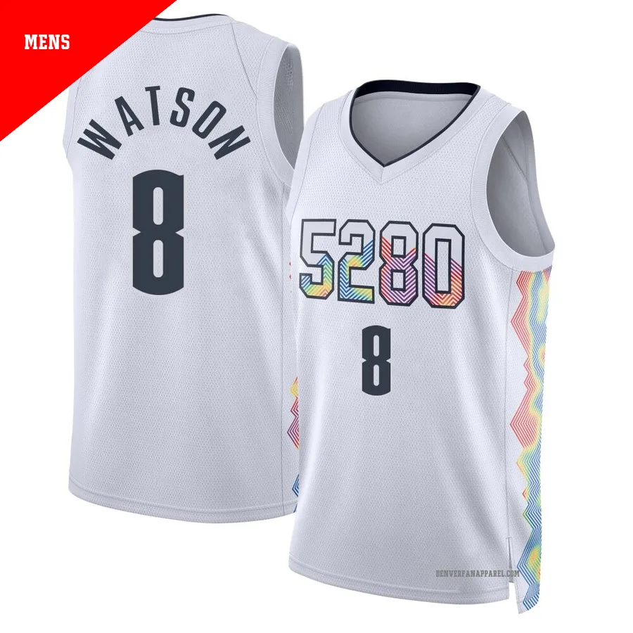 Peyton Watson ＃8 Men's Swingman 2024/25 Denver Nuggets White City Edition Jersey