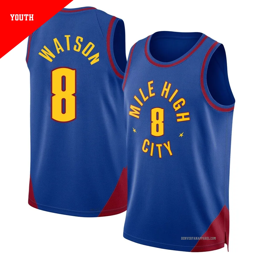 Peyton Watson ＃8 Youth Swingman 2024/25 Denver Nuggets Blue Statement Edition Jersey