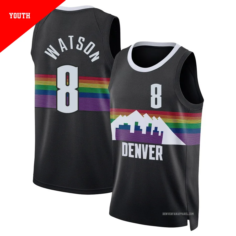 Peyton Watson ＃8 Youth Swingman 2025/26 Denver Nuggets Black City Edition Jersey