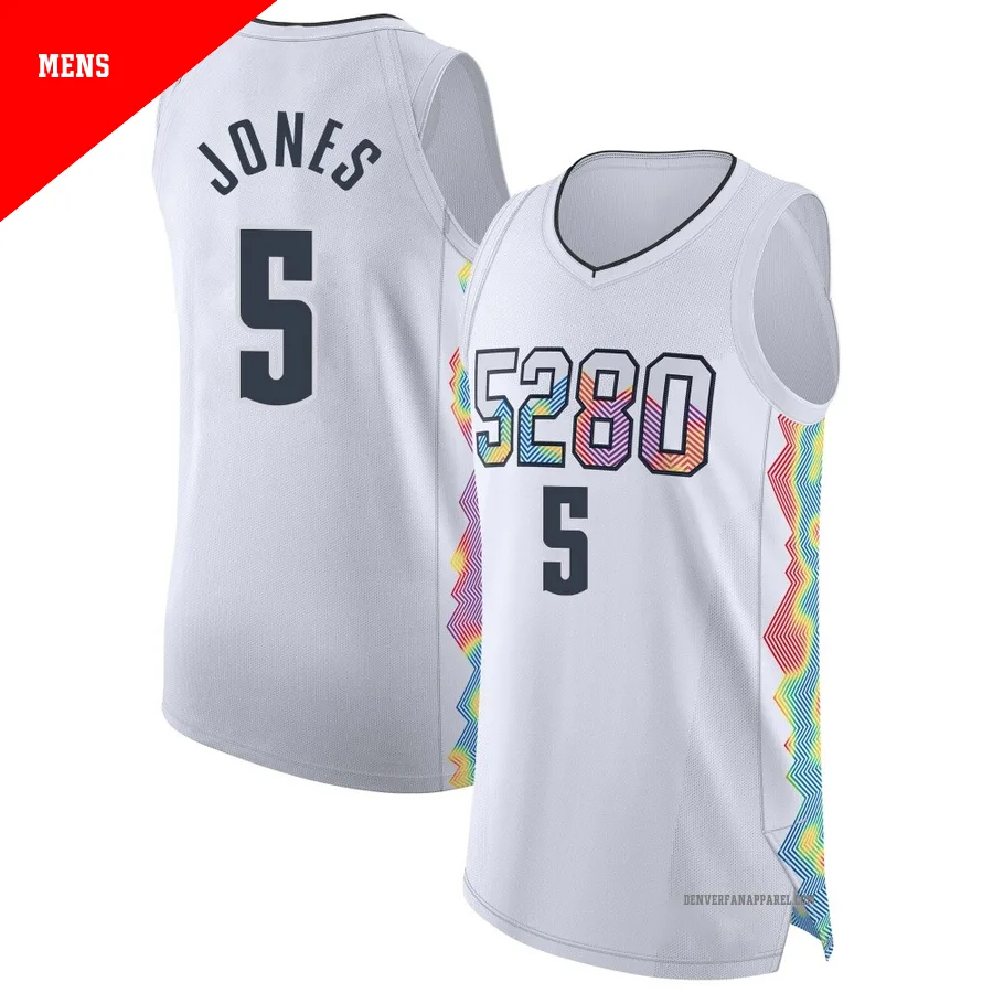 Tyus Jones ＃5 Men's Authentic 2024/25 Denver Nuggets White City Edition Jersey
