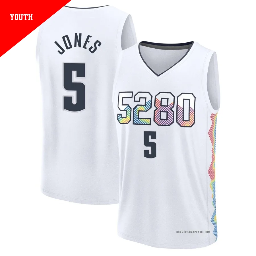 Tyus Jones ＃5 Youth 2024/25 Denver Nuggets White Fast Break City Edition Jersey