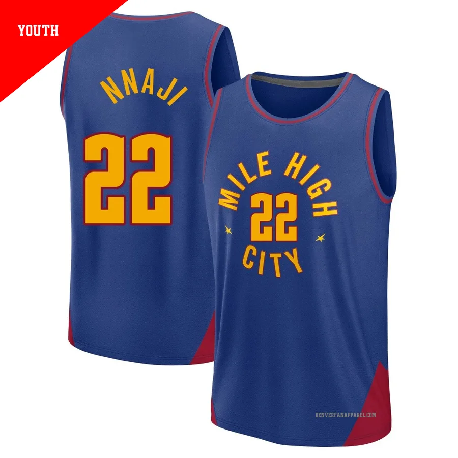 Zeke Nnaji ＃22 Youth 2024/25 Denver Nuggets Fast Break Blue Statement Edition Jersey